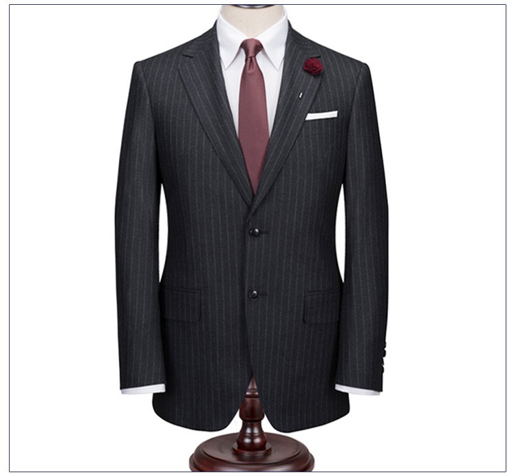 Custom Design High Quality Fabric Single Breasted Dark Grey Striped V-neck Men Formal Business Suits