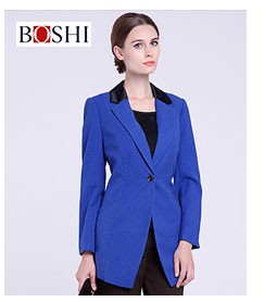 Custom Design Elegant Women Blue Single Button Long Sleeve V-neck Long Blazer