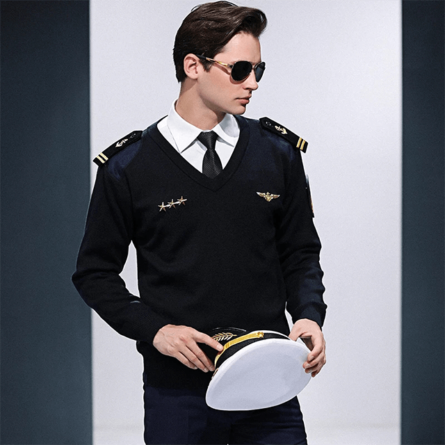 Pilot Uniform Sweater Flight Suit Winter Imitation Wool Sweater Captain V Neck Wool Vest Aviation Uniform