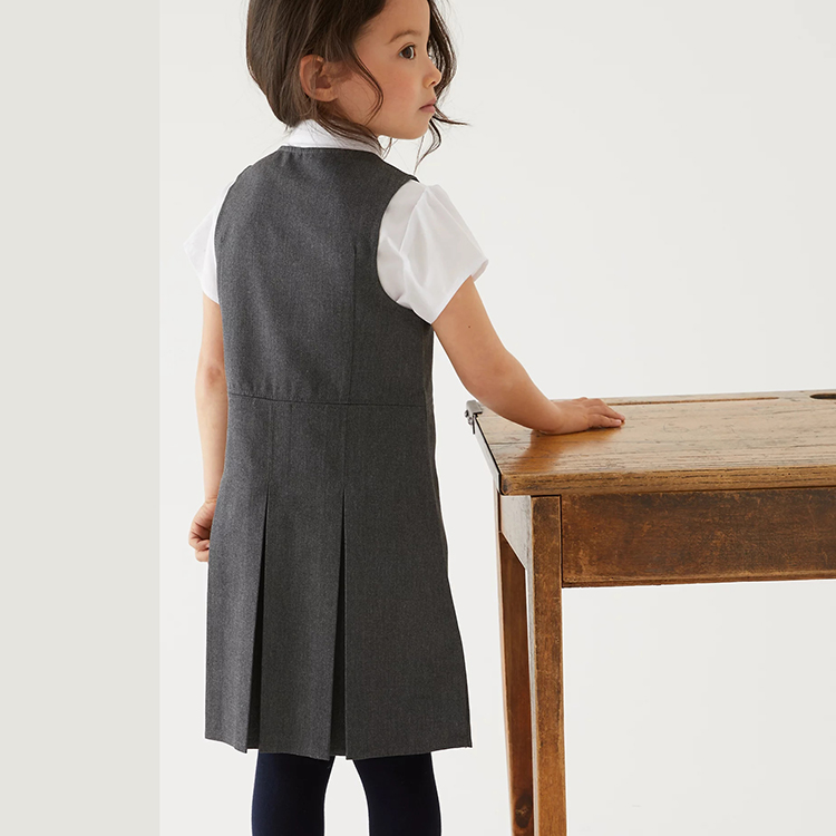Custom Design Spring Dim Gray 2 Pieces Girls Shift Dress School Uniform Dress