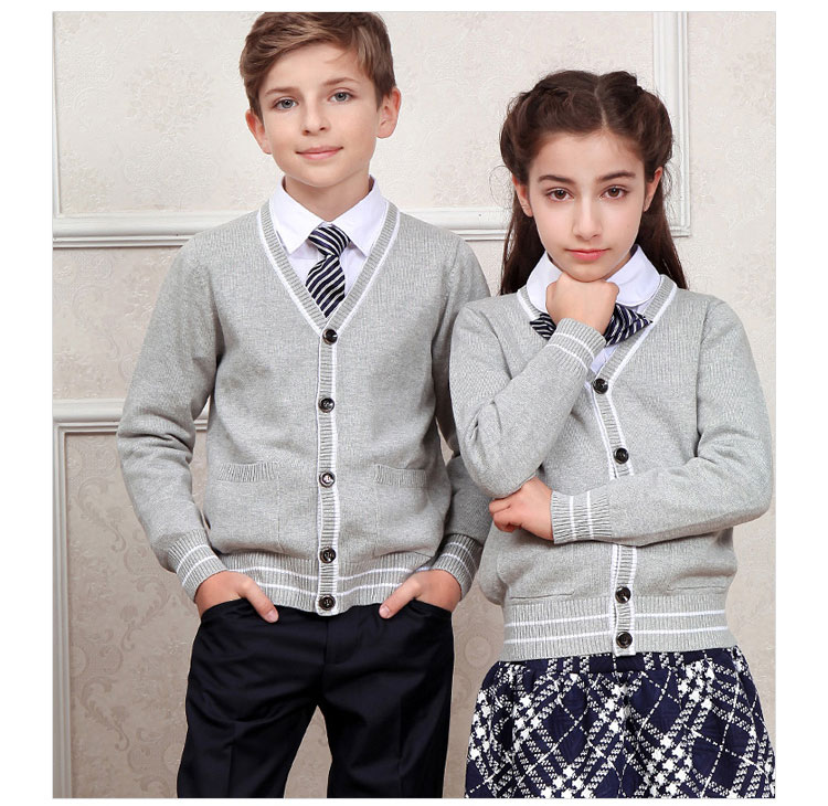 Custom Fashionable School Uniform Sweater Cardigan And Plaid Skirt for Girls
