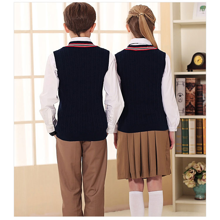 Custom Fashion Cashmere Student Uniform Boys Vest Sweater Design