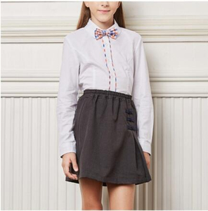 Fashion Long Sleeve Girls White School Uniform Long Sleeve Shirts with Bow Tie