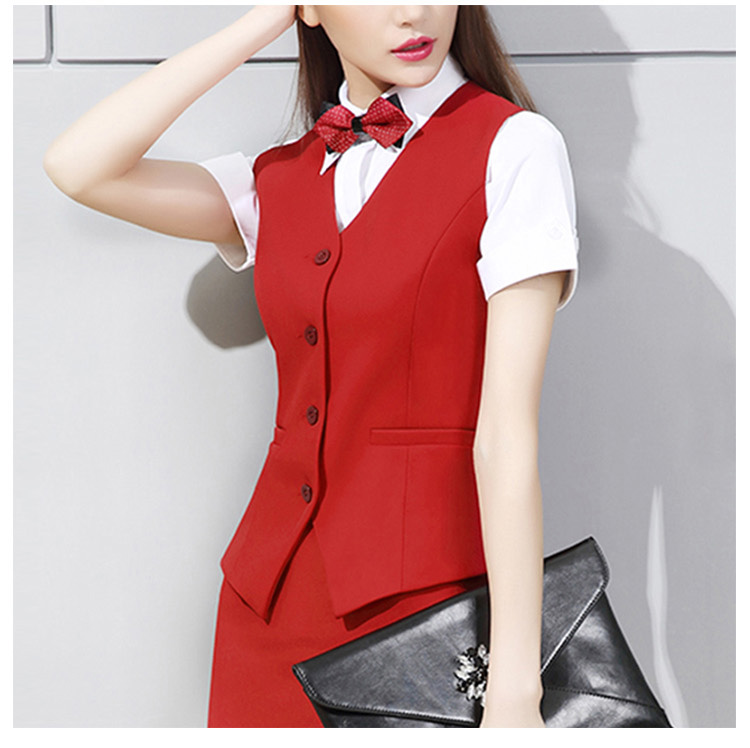 Custom Design 3 Pieces Office Lady Short Sleeve White Shirt solid color Single Breasted Blazer Vest And Skirt