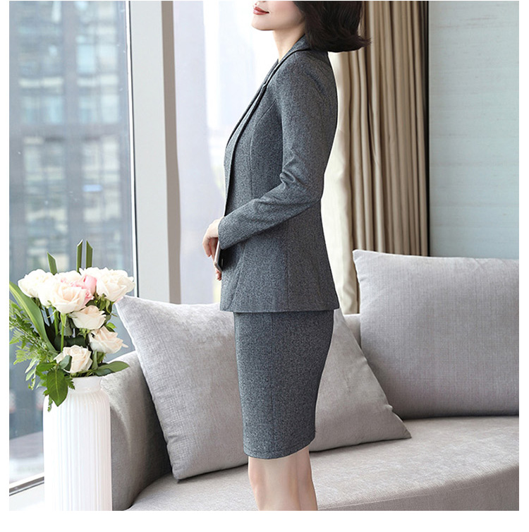 Custom Design Dark Grey Women Long Sleeve Single Button Blazer And Sleeveless Dress