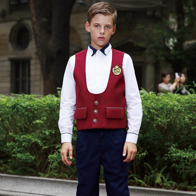 Red Vest School Uniforms Customized Boy And Girls School Supply 
