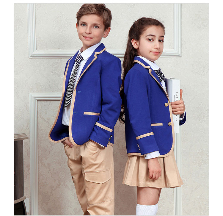 Custom Navy Blue Blazer School Uniform Shirt Set for Primary And Middle School