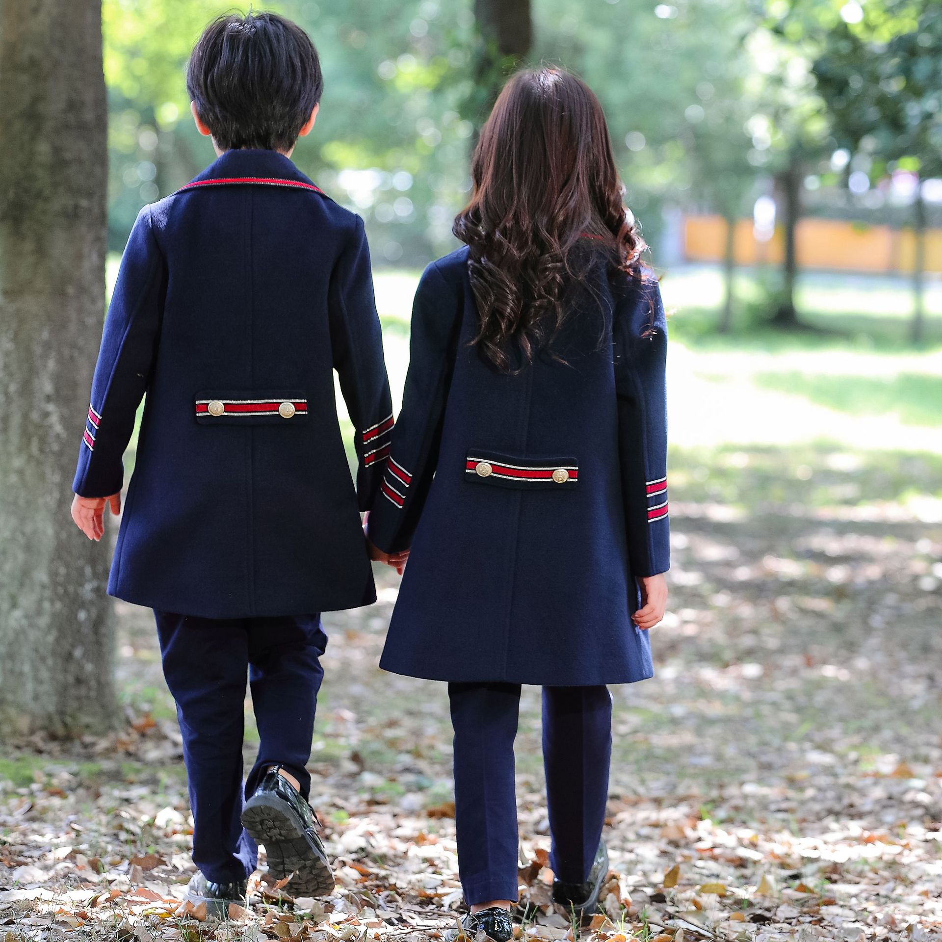 South Korea Kindergarten Uniform School Long Sleeve Double Breasted Black Winter Student Uniform Overcoat 