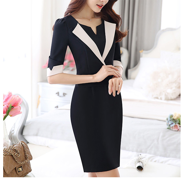 Custom Unique And Elegant Design Half Sleeve Knee-Length Office Lady Slim Dress