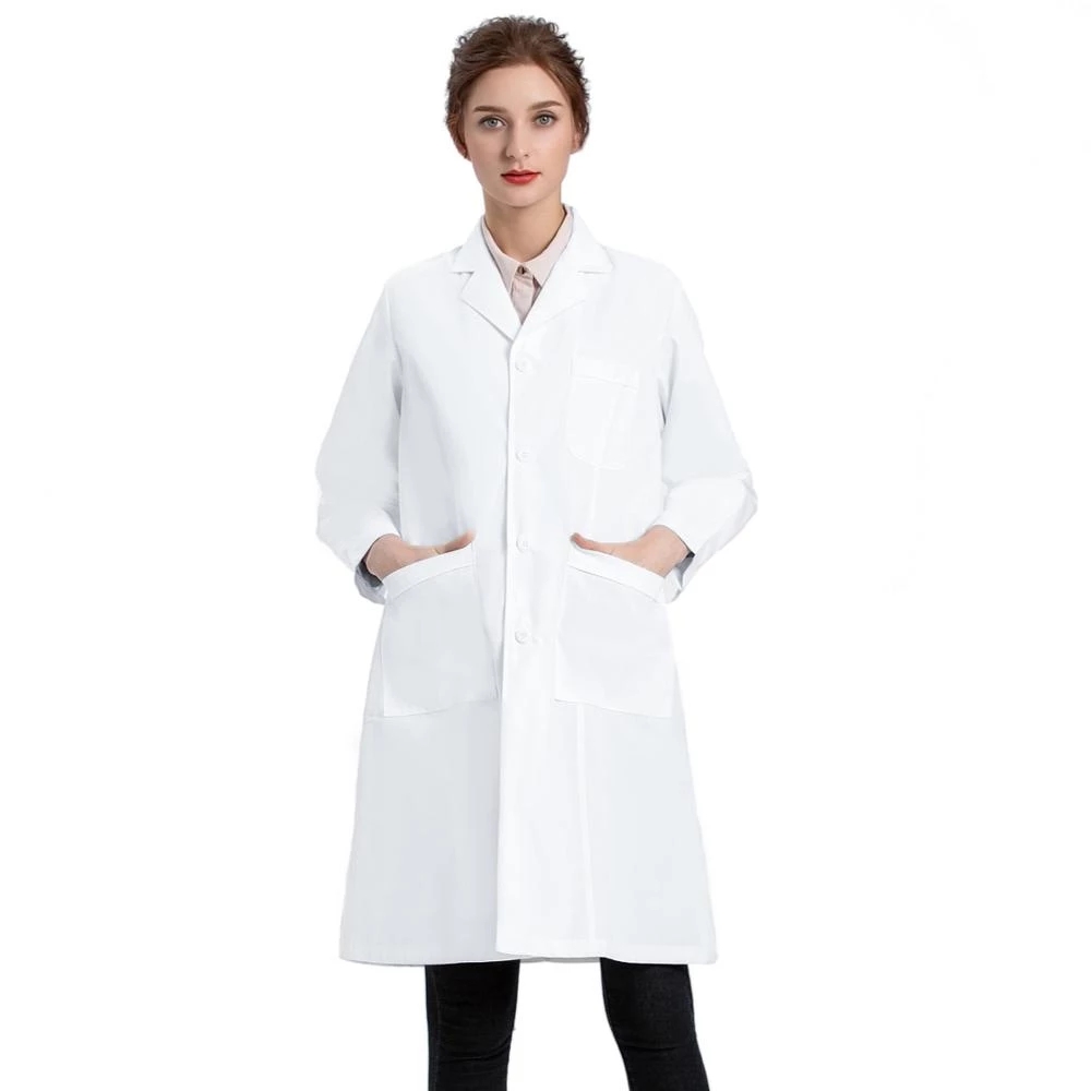 Custom Turn-down Collar Uniform Medical Nurse Doctor White Lab Coat with three Pockets