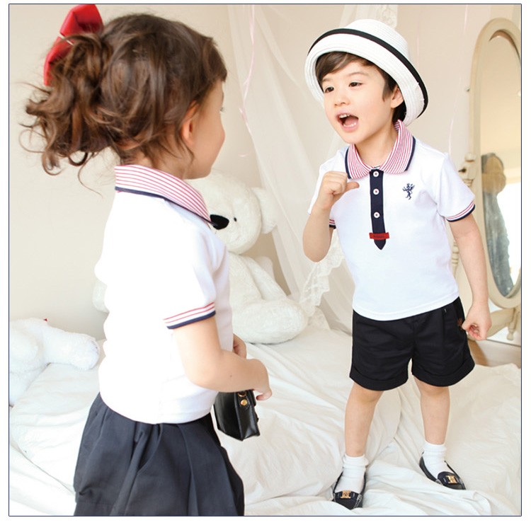 Color Combination Kindergarten Children Uniform Unisex Short Sleeve Polo Shirt Suit