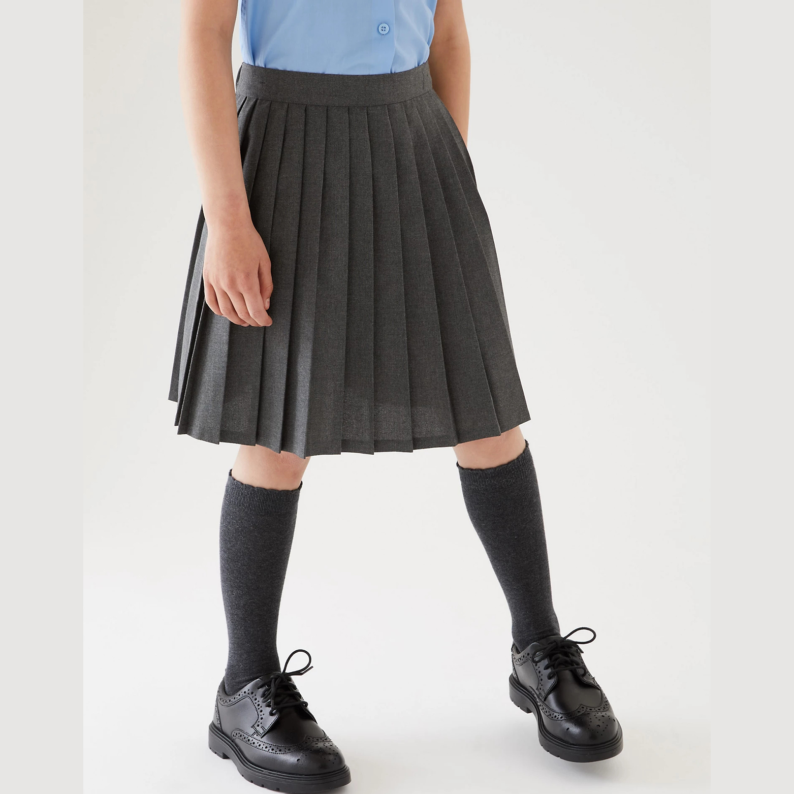 Fashionable Girl Uniforms Dim Grey Elastic Waist Pleated Skirts Pinafore School Uniforms