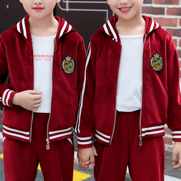 Custom Design Winter Warm Long Sleeve Zipper Children Red School Uniform with Hat