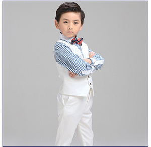 Custom Design 3 Pieces Fashionable White Single Breasted Boys Blazer Vest Suit with Bow Tie