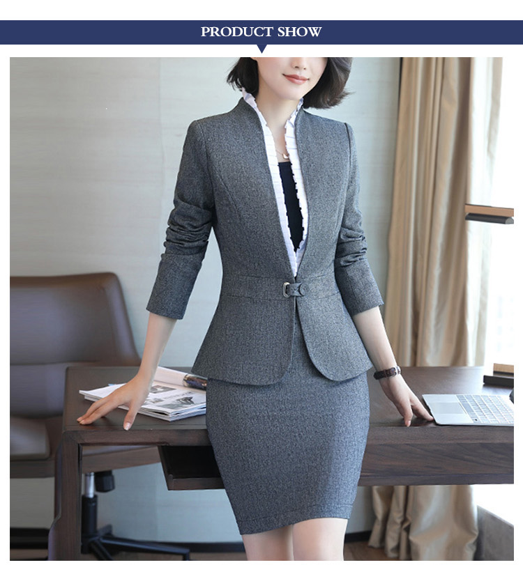 Custom Design Simple Style Round Hem Solid Color Lace Neck Lady Lace Office Suit