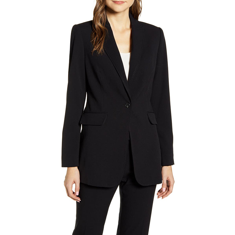 Custom Design Black Elegant Single Button Long Sleeve Women Blazer Suit