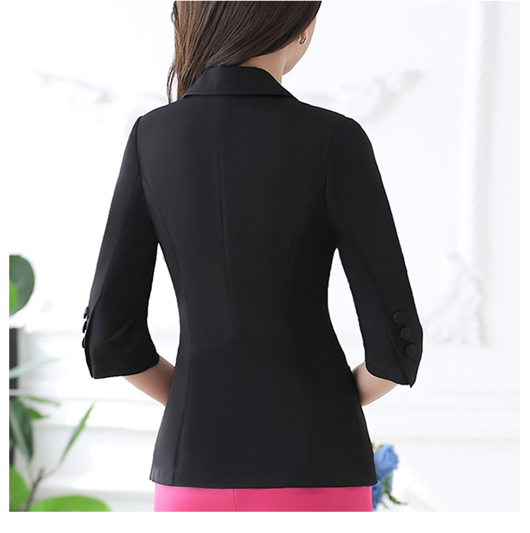 Custom Design Solid Color Half Sleeve Single Button V-neck Women Office Suit with Pocket