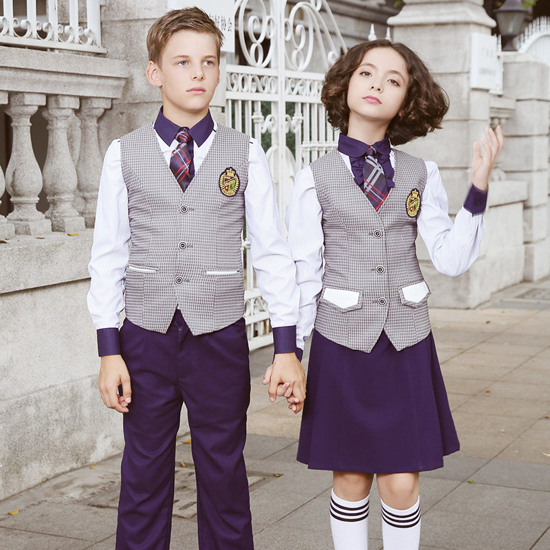 Designs Primary School Uniform plaid Jacket for Kid Custom School Vest Sets