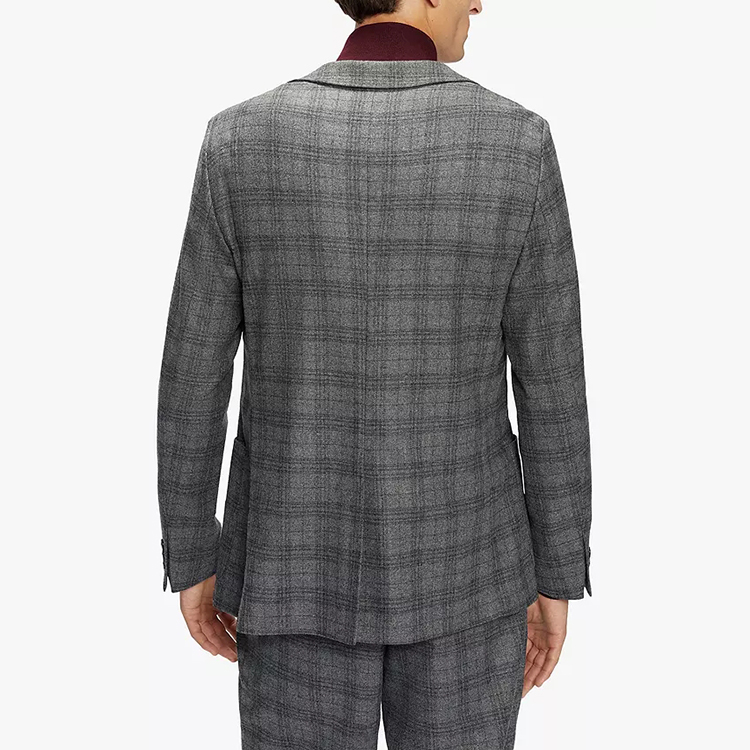 Custom Design Young Men Casual Single Breasted Dark Grey Plaid Woven Suit