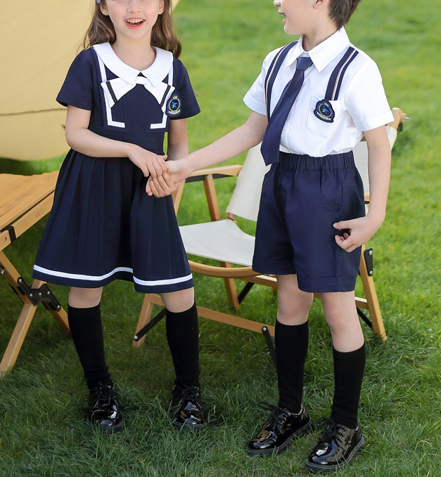 Pinafore Dress Summer Kindergarten And Primary Child Short Sleeve Color Combination School Uniform Set