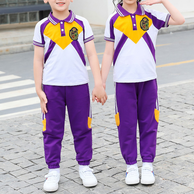 Custom Design Fashionable Children School Uniform Short Sleeve Single Breasted Polo Shirts Suit