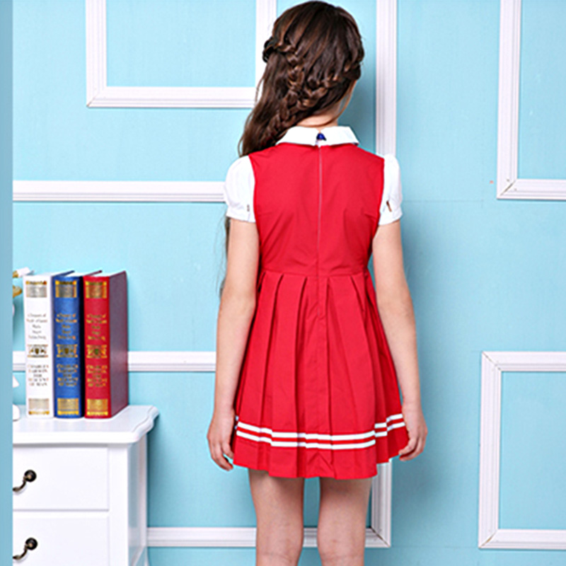 Kindergrand Primary School Uniform Plain Color Zipper Back Girls Pleated Dresses