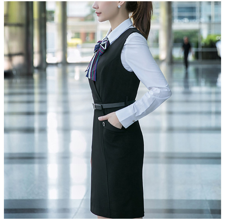 Custom Design 2 Pieces Office Lady Long Sleeve White Shirt And Knee-Length Sundress