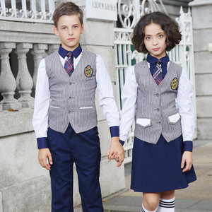 Designs Primary School Uniform plaid Jacket for Kid Custom School Vest Sets