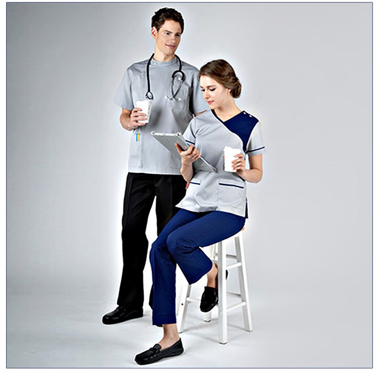 OEM 2 Pieces Grey Doctor Uniform Nursing Unisex Medical Scrubs Nursing Uniform Hospital Uniforms