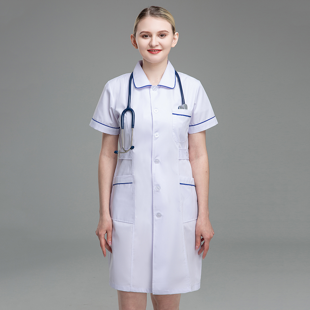 Nursing Scrubs Uniforms Hospital White Coat Women's Stand Collar Anti-wrinkle Short Sleeve Lab Uniform