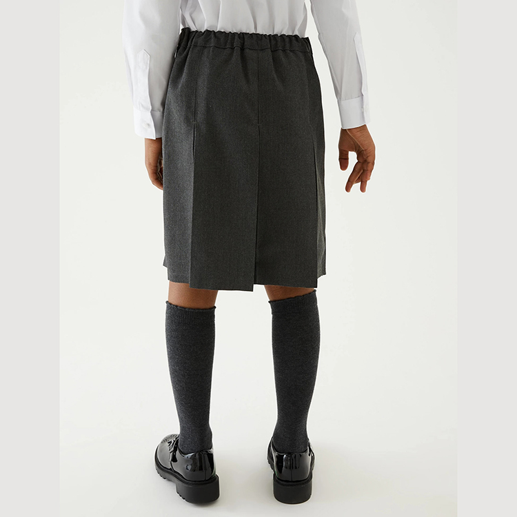 Custom Design Uniform American School Girl Elastic Waist Dim Grey Pleated Skirt with Pocket