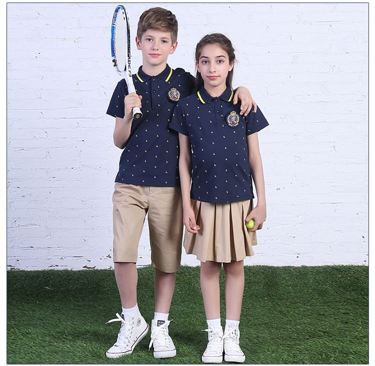 Summer Short Sleeve Children School Uniform Custom Navy blue Polo Shirts