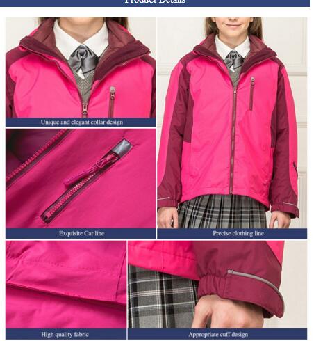 Winter Pink Down Jacket Girls High School Uniform Coat Design