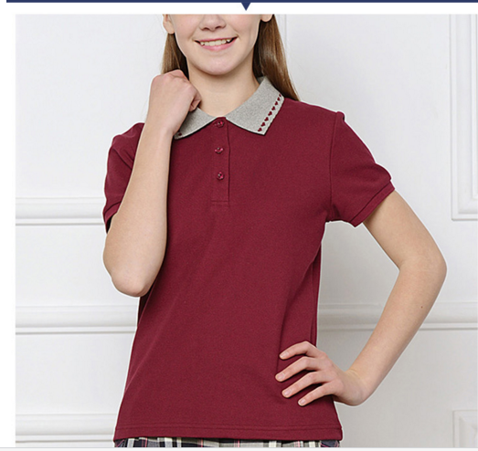 OEM Service School Daily Clothes Short Sleeve Red Turn-down Collar Embroidery Girls School Uniform Shirts