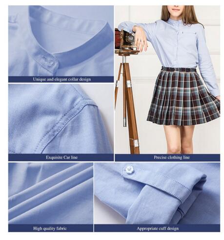 Fashion Spring england style Solid Blue Color Single Breasted Full Sleeve School Uniform White Shirts
