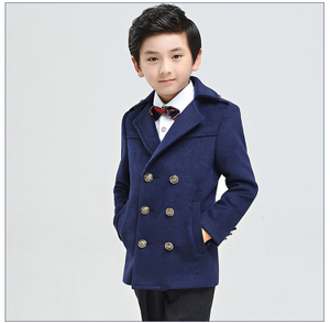 Custom Design Long Sleeve Double Breasted V-neck Solid Color Boys Long Blazer Suit
