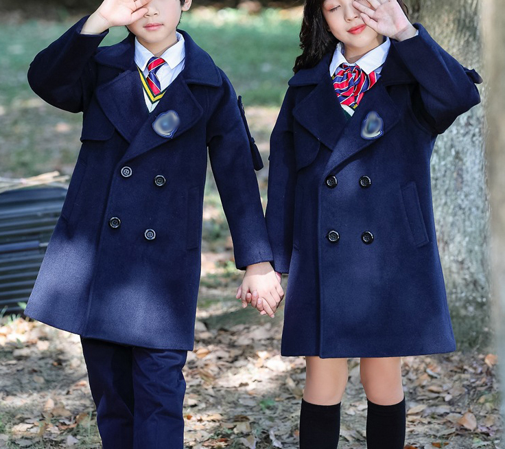 Winter British Style Double Breasted Black Children Coat School Uniform Designs for Primary School