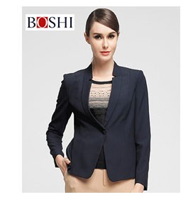 Custom Design Women Dark Blue Formal Single Button Long Sleeve V-neck Blazer