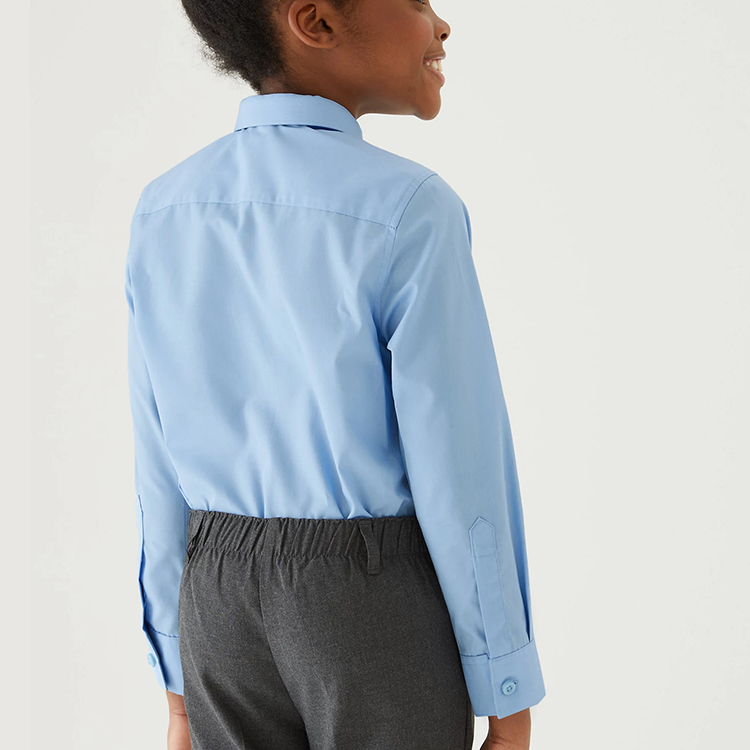 Custom Design Long Sleeve Single Breasted Solid Blue Color School Uniform Boy Shirt