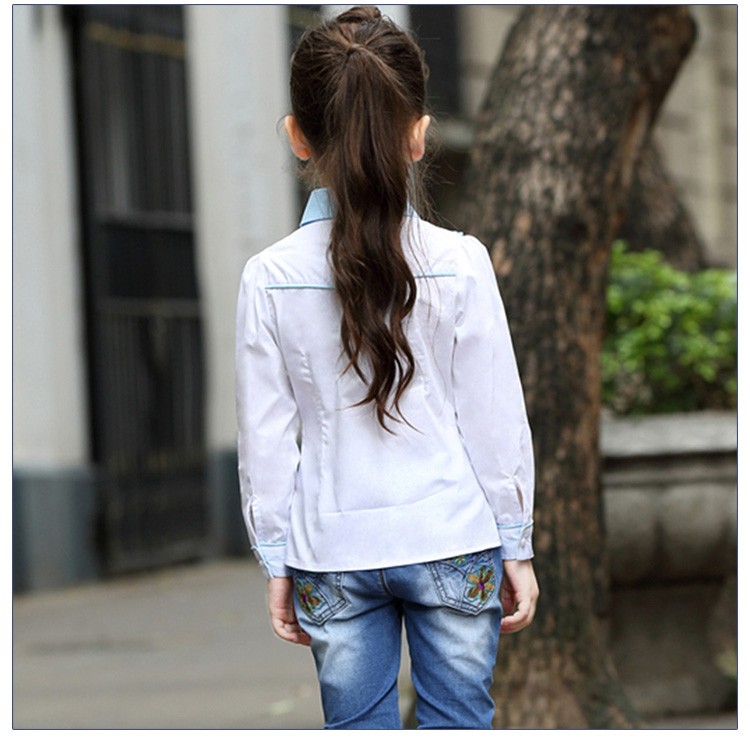 Custom Design Fashionable Turn-down Collar Single Breasted Girls Long Sleeve Lace Shirts