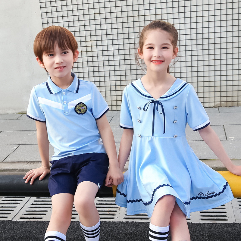 Custom Design Summer Kids Kindergarten Color Combination Short Sleeve Uniform Set