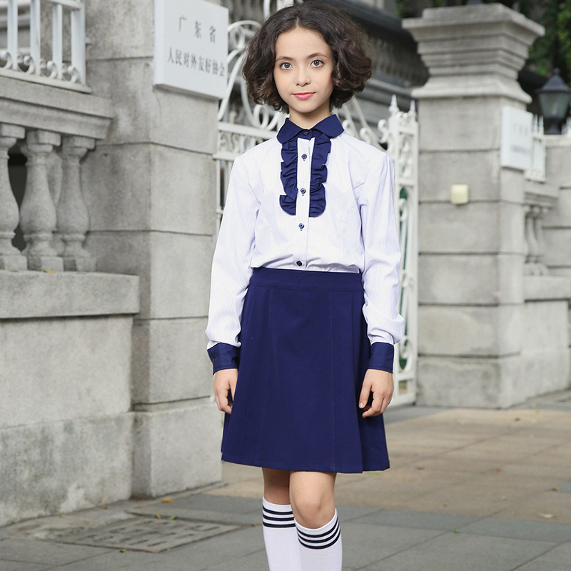 New Style100% Cotton Navy Blue School Uniform Shirt for Girl And Boy