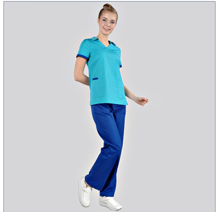 Fashionable Teal Female Nurse Scrub Suit Designs Short Sleeve V-neck Hospital Uniform