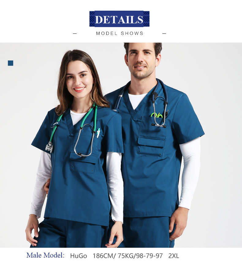 Factory Price V-neck Nurse Scrub Suit Unisex Working Outfit Suit Hospital Uniforms