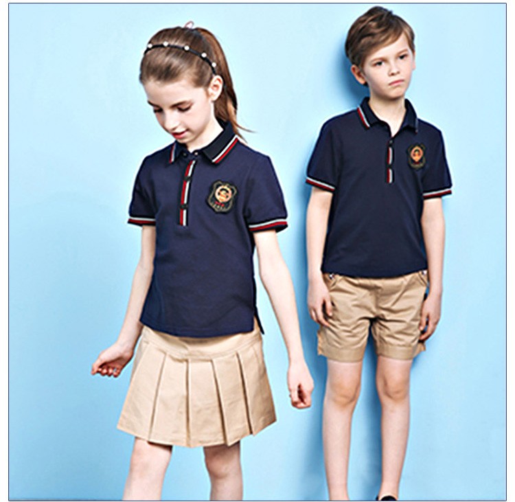 Summer Navy Blue Short Sleeve Children Clothing Polo Shirts School Sportswear Uniforms