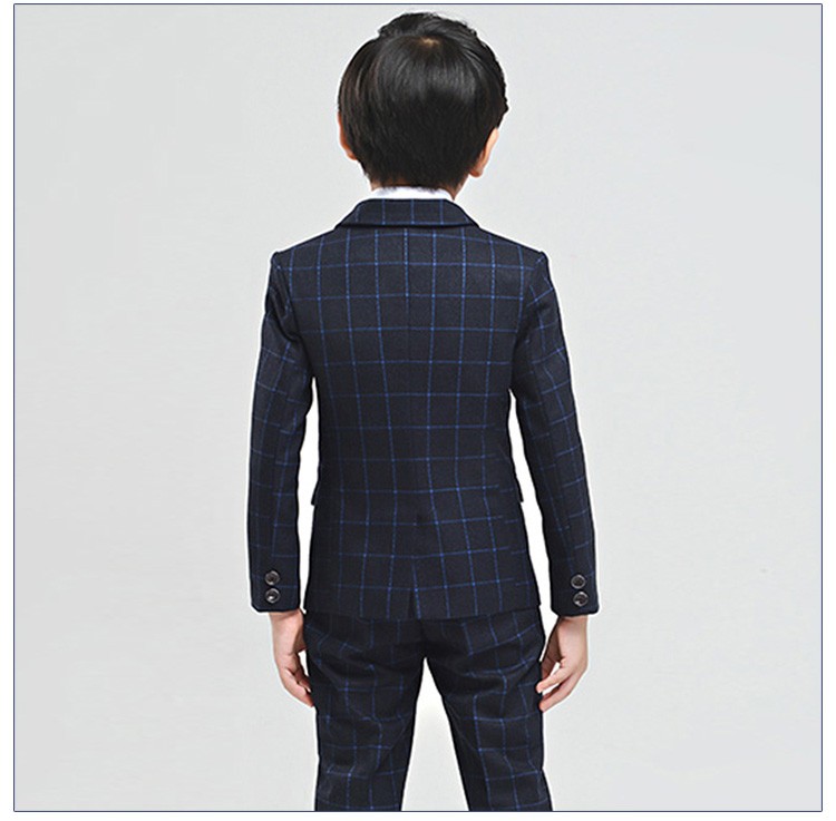 Custom Design Long Sleeve Single Breasted Fashionable Boys Blue Striped Blue Suit with Bow Tie