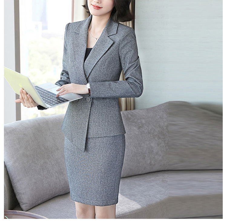 Custom Design Simple Style Long Sleeve Single Breasted V-neck Lady Formal Office Suit