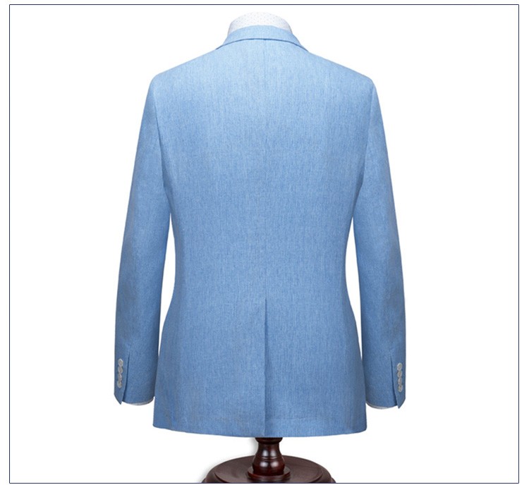 Custom Design Summer Fashionable Single Breasted V-neck Light Blue Men Suit