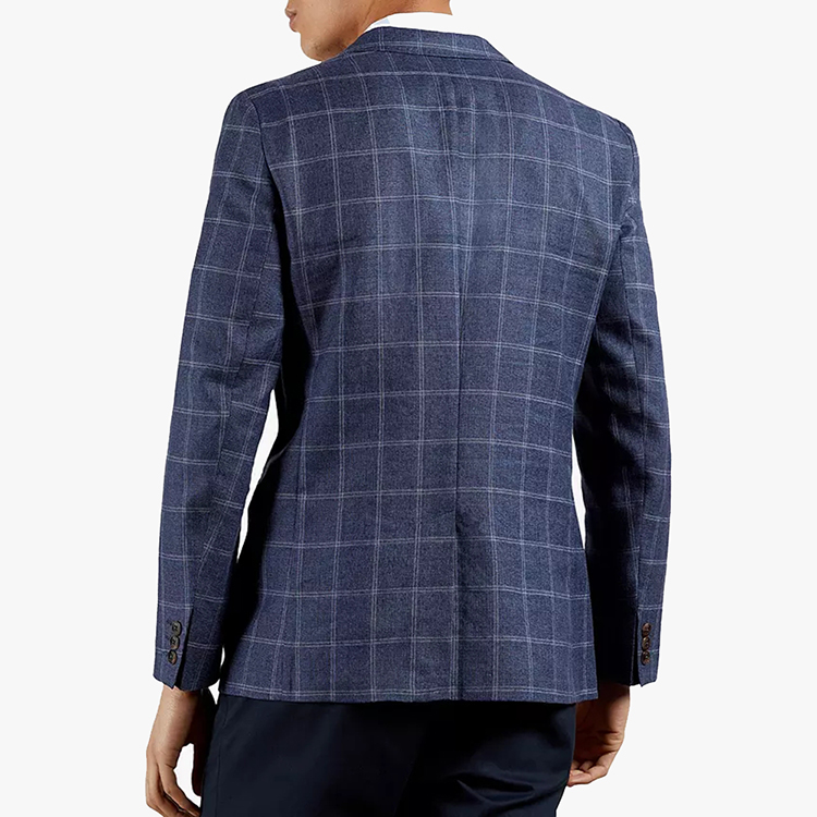 Custom Solid Blue Color V-neck Office Casual Plaid Suit Design for young men