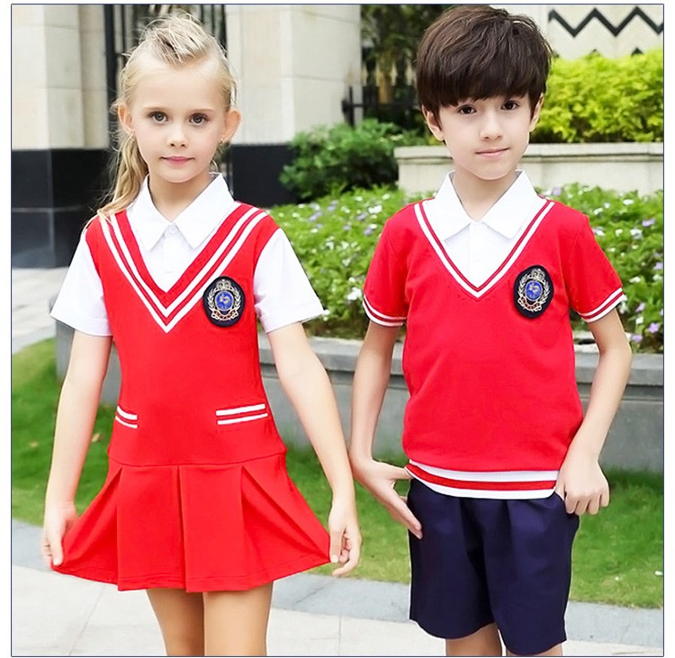 Custom Design Summer International Kindergarten Short Sleeve Boys And Girls Uniform Suit